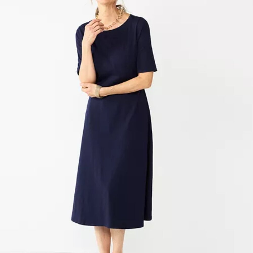 Fit Flare Midi Stretch Jersey Dress Croft and Barrow navy blue XX XXL nwt